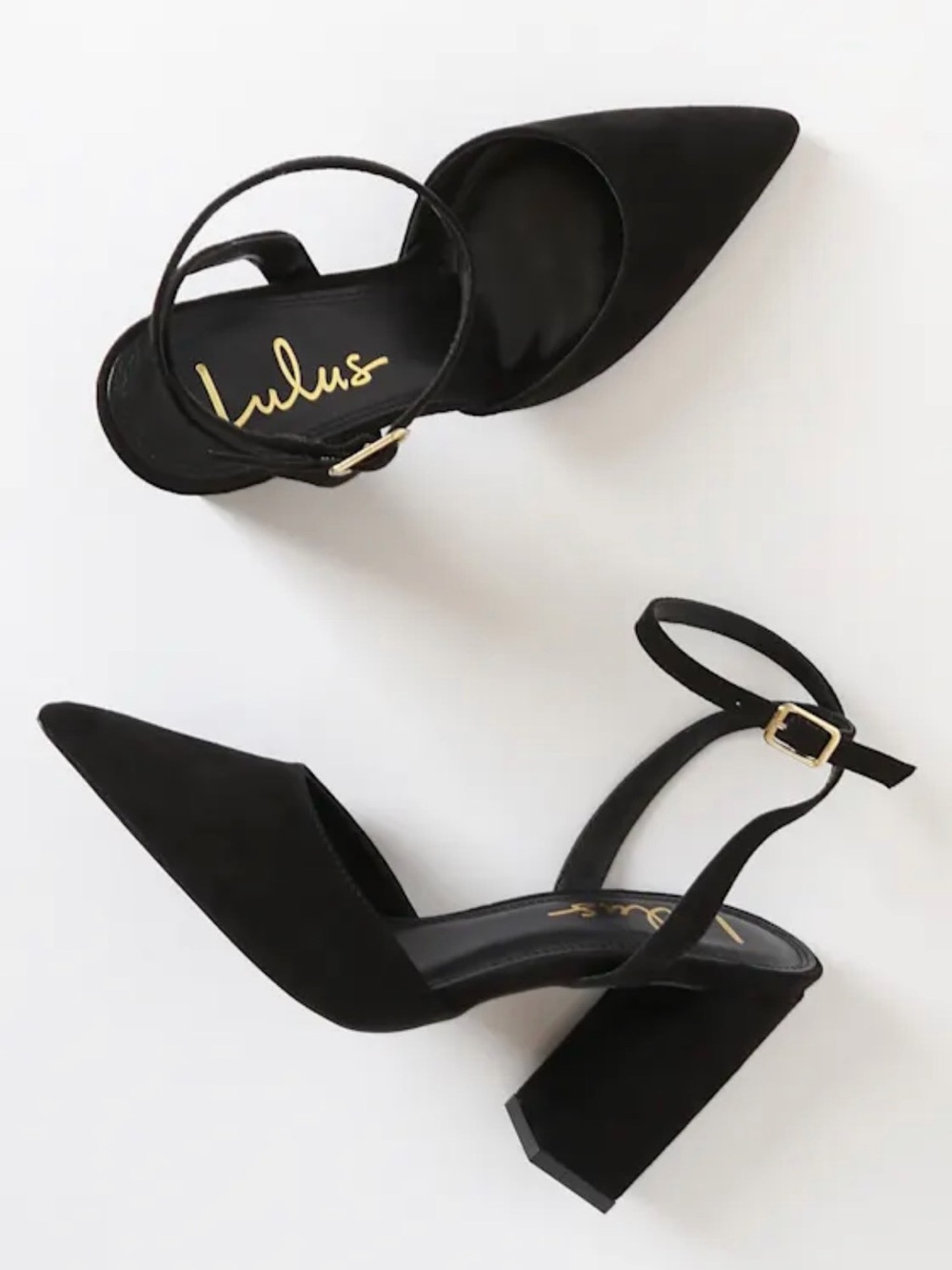 NWOT Lulus Women's Black Pointed Ankle-Strap Block Heels - Picture 3 of 6